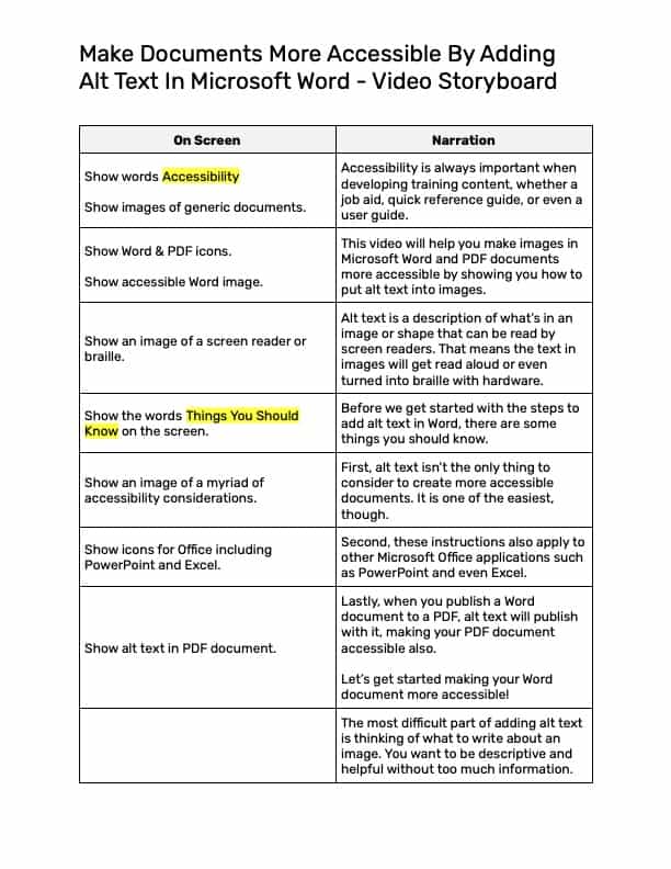 Make Documents More Accessible By Adding Alt Text In Microsoft Word Video Storyboard Screenshot