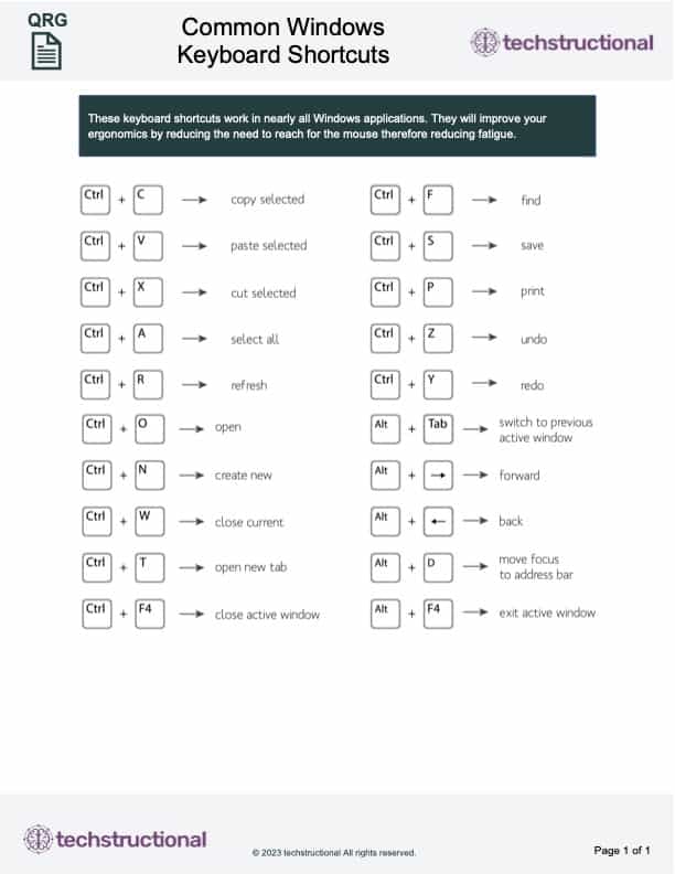Common Windows Keyboard Shortcuts QRG