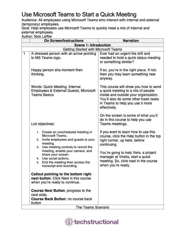 Microsoft Teams Meet Now Course Storyboard
