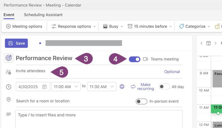 Microsoft Teams new event scheduler.