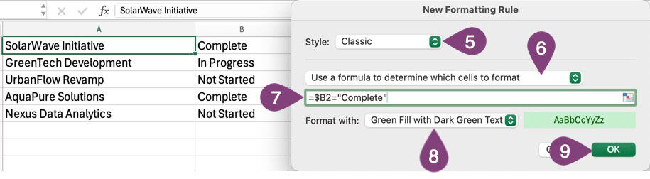 The steps described overlayed on an image of Excel.