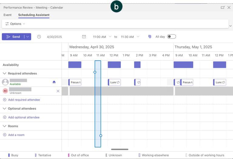 Microsoft Teams new event scheduler - scheduling assistant.