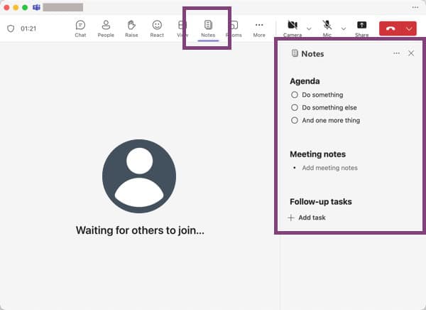 Microsoft Teams meeting Notes panel.